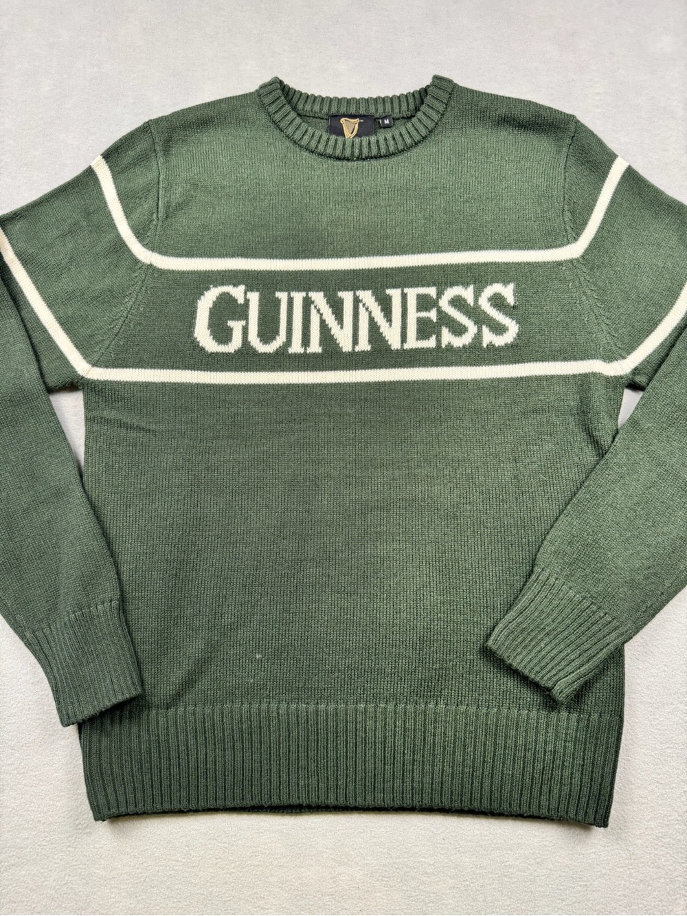 Guinness Irish Beer Sweater Hunter Green Mens Medium Spell Out 100% Acrylic